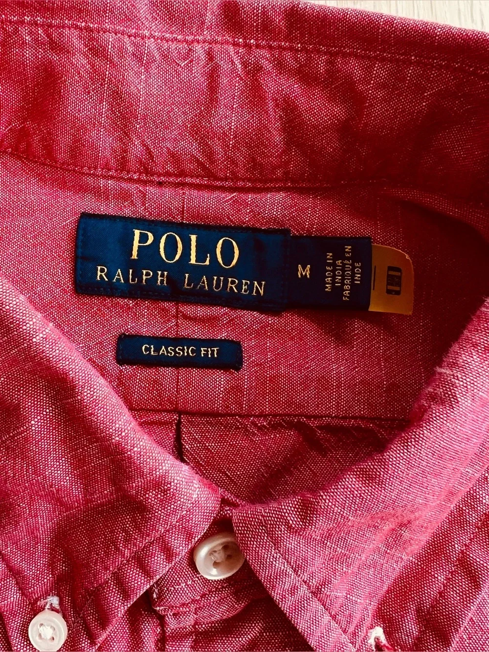 Polo Ralph Lauren Mens Medium Classic Fit Red Slub Short Sleeve Shirt Flesh Pony